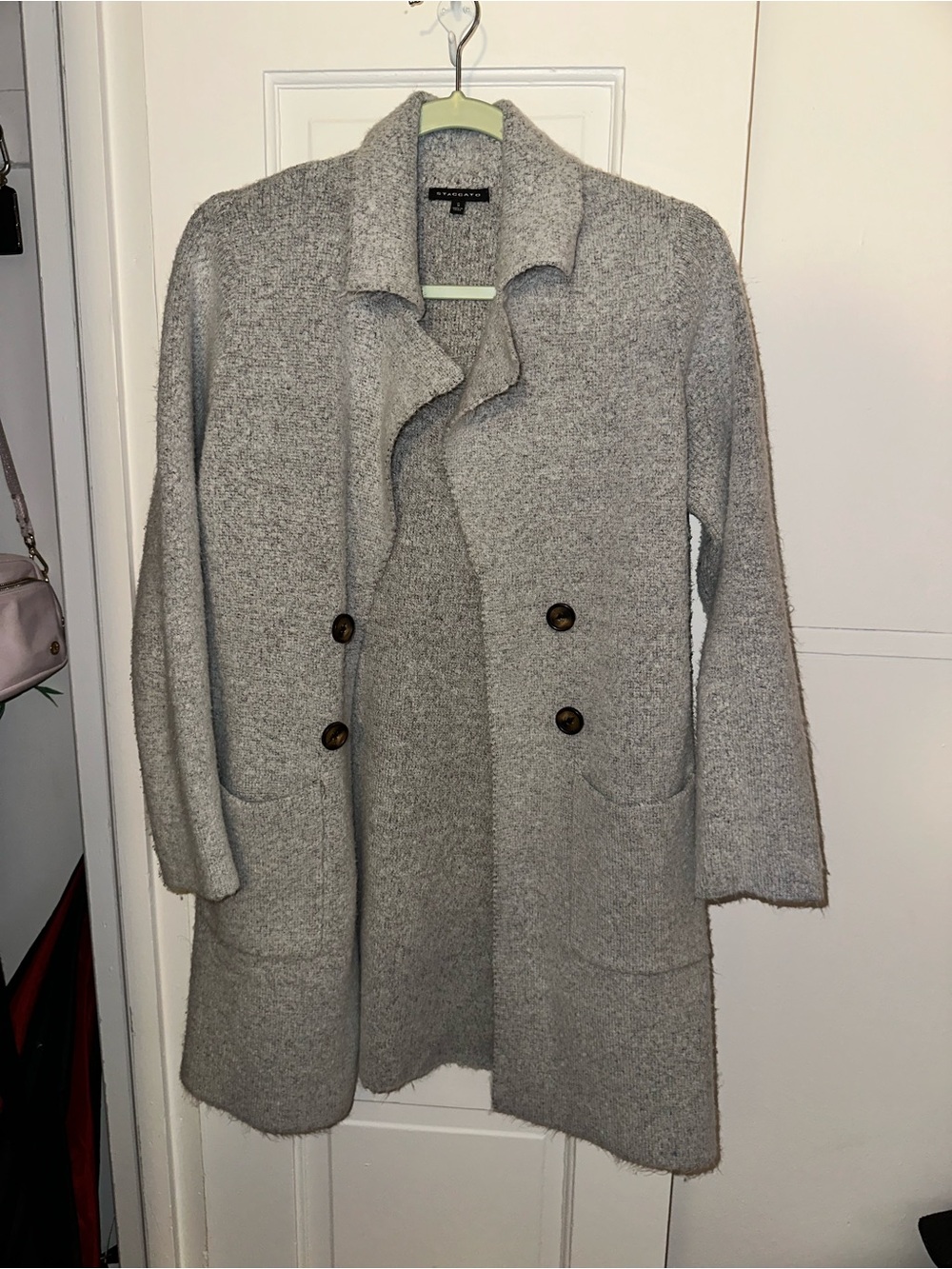 Staccato Light Gray Double-Breasted Peacoat-like Cardigan